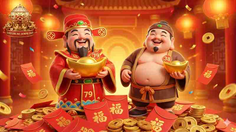 Minh họa các cặp số Thần Tài (39-79) và Ông Địa (38-78) mang lại may mắn.